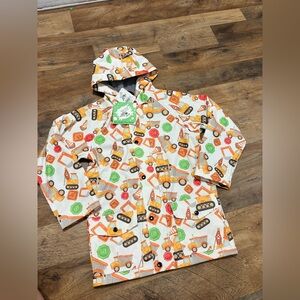 Mucky Wear Kids Construction Rain Coat Size 6T Hooded Waterproof Jacket Trucks